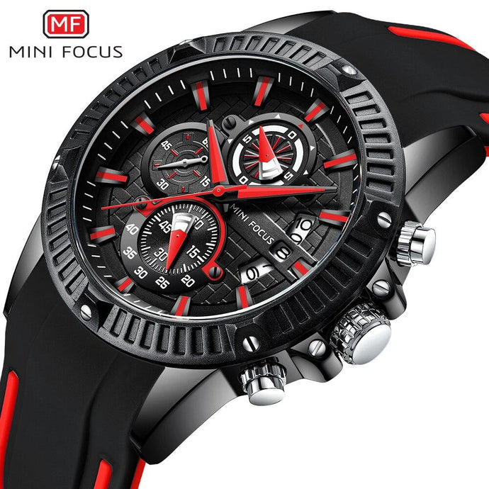 Outdoor Sport Quartz Watch Men Black 3 Sub-dial 6 Hands Multifunction