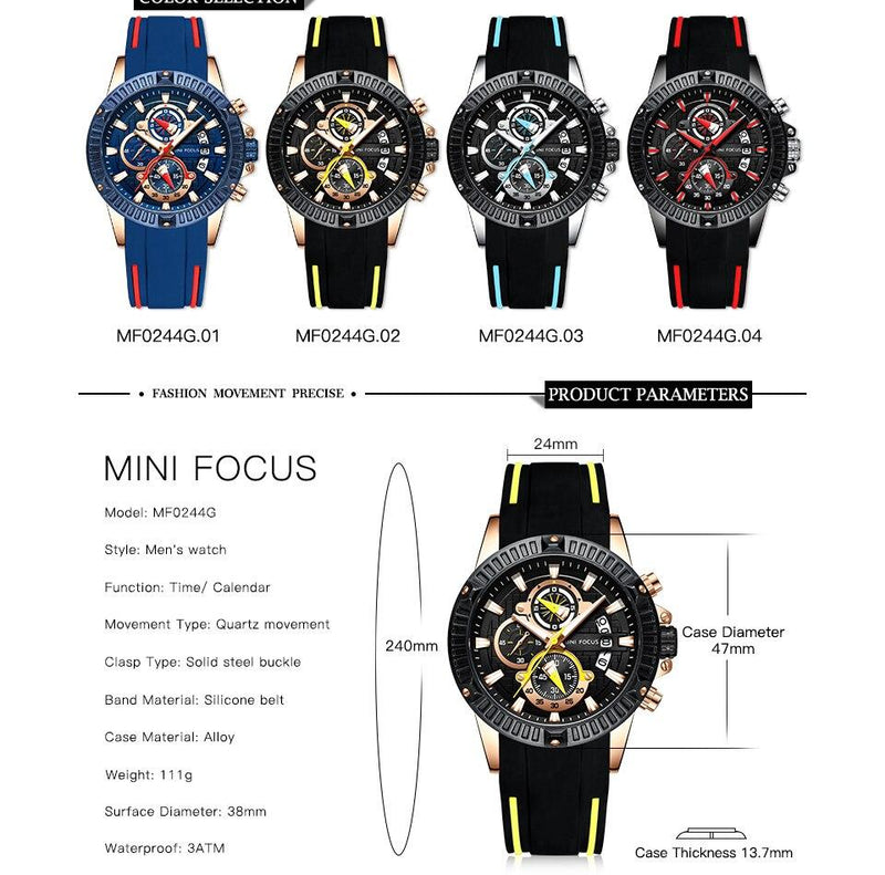 Load image into Gallery viewer, Outdoor Sport Quartz Watch Men Black 3 Sub-dial 6 Hands Multifunction
